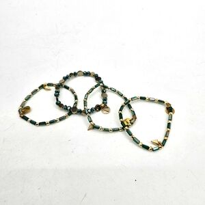 Erimish Green And Gold Boho Beaded Bracelet Stack Set Of 4